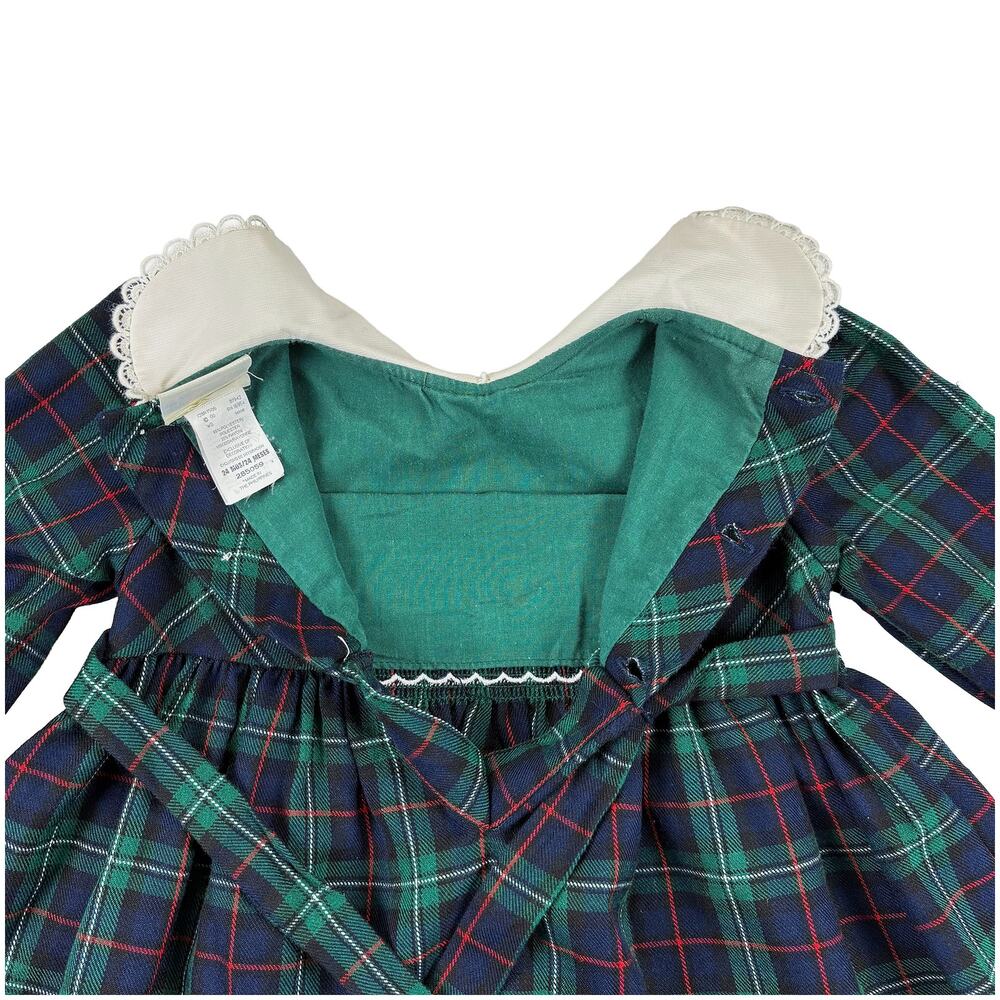 VTG Baby Togs Smocked Plaid Dress Toddler Girls 24M Green Navy Holiday Photos - Picture 6 of 11